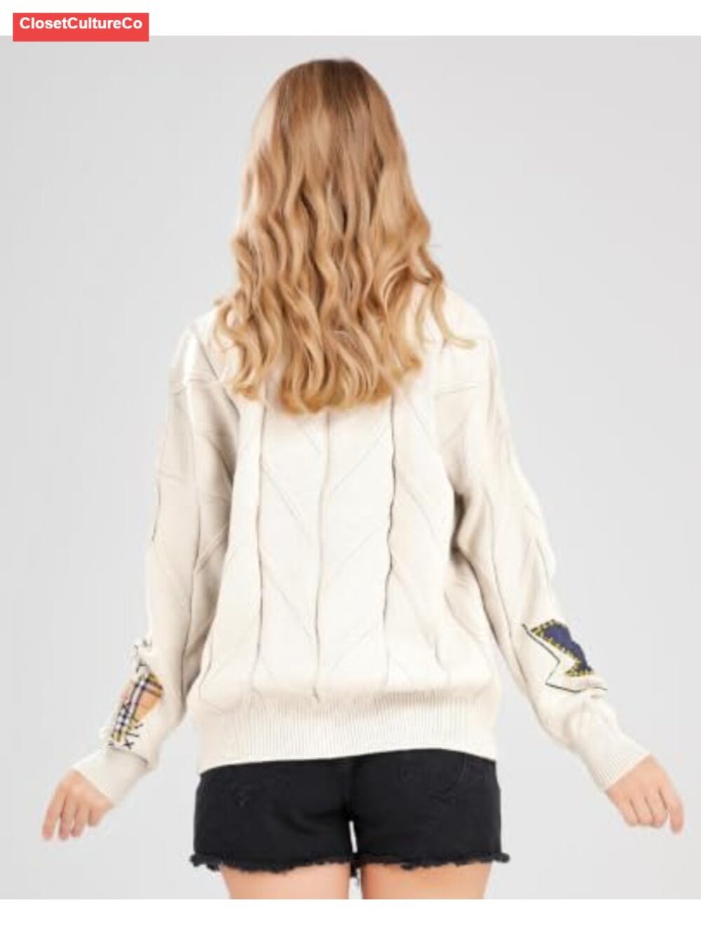 Wool Blend Cable Knit Open Front Cardigan V-Neck Button Down Embroidery - Picture 2 of 6